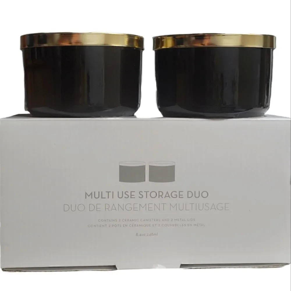 Z Gallerie Multi Use Storage Duo Cermic Canisters with Metal Lids